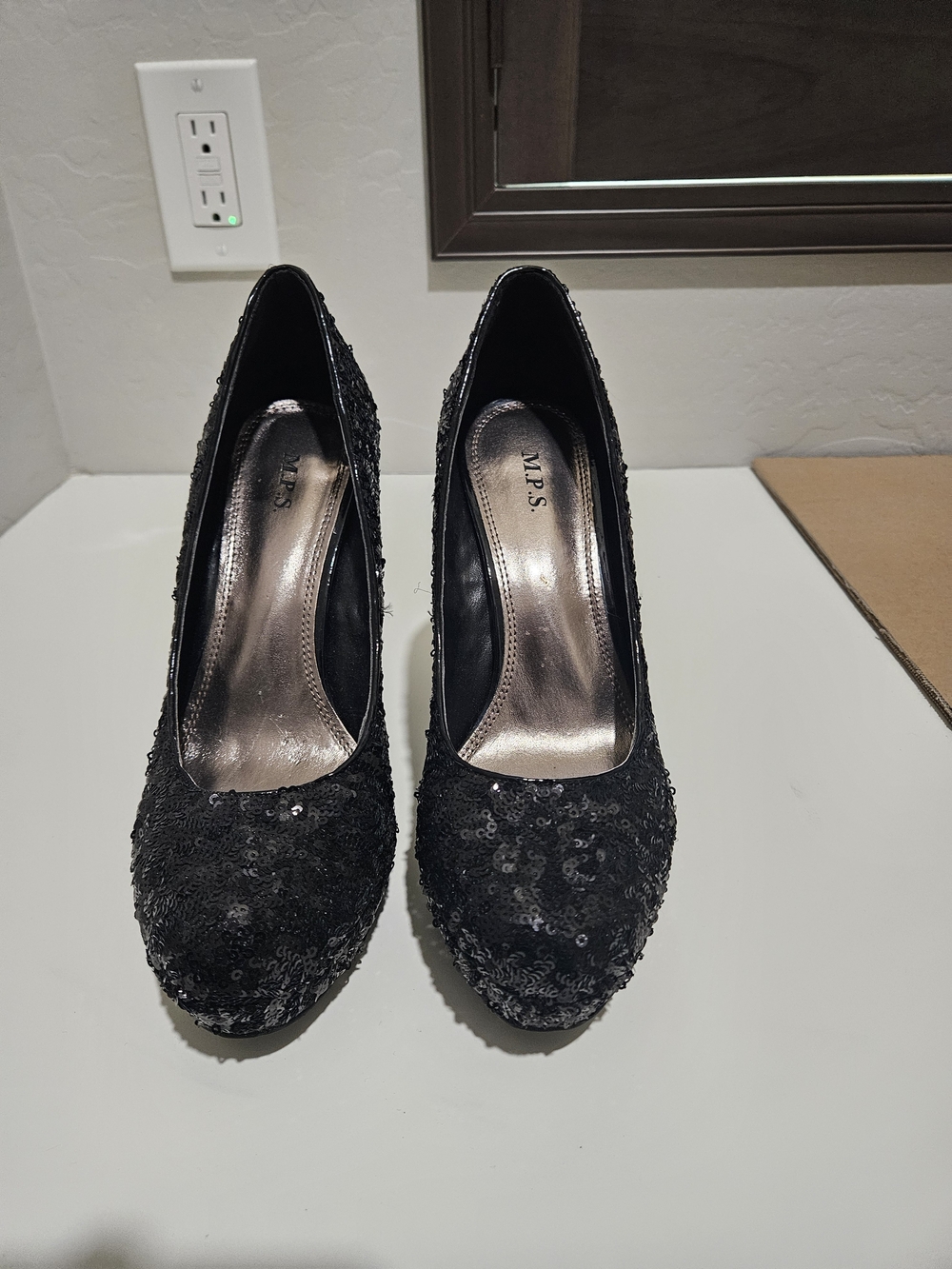 M.P.S. Black Sequin Heels - Sparkle Evening Pumps